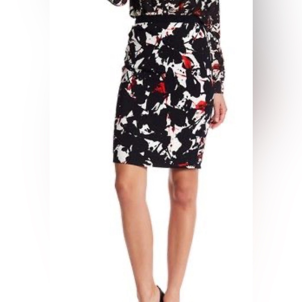 Hugo Boss Black and Red Abstract Viprinti Pencil Skirt size 14